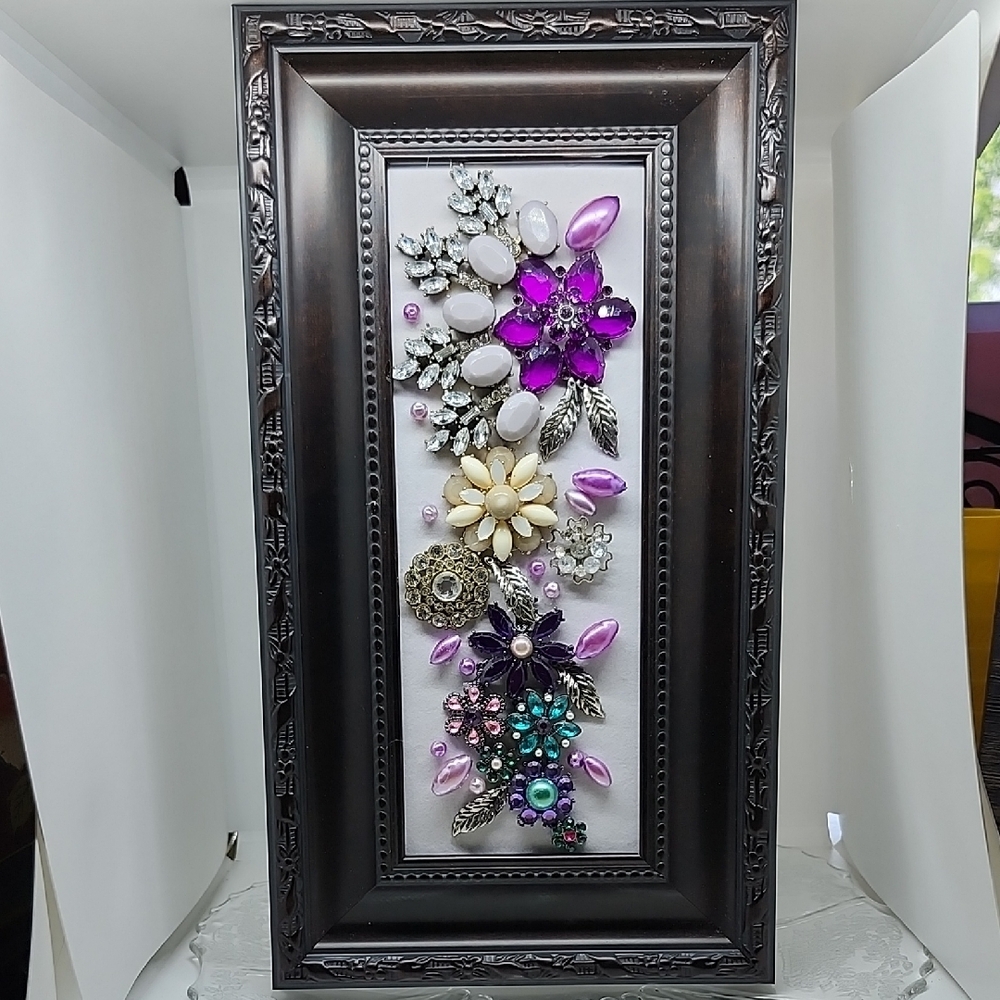 Elegant Mixed Media Jewerly Art with Purple and Silver Accents
